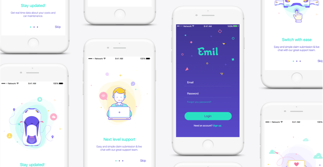 screenshots of the emil mobile app